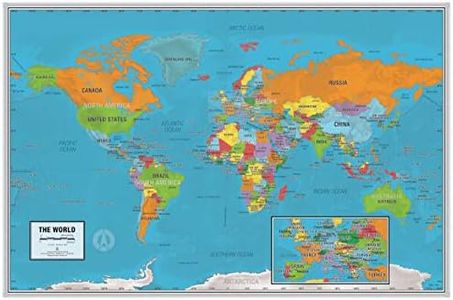 Laminated World Scholar Map Poster | Educational Elementary School Version | Easy-to-Read Large Labels | 36” x 24” | Shipped in a Tube, Not Folded | Great for The Home or Classroom