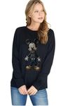 Mickey Print Full Sleeves Oversized Black T-Shirt, Loose Fit T-Shirt for Women