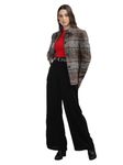 CHKOKKO Polycotton Women Winter Wear Single Breasted Standard Length Coat Brown Black Check Xxl