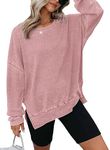 Dokotoo Womens Waffle Knit High Low Oversized Crewneck Sweatshirt for Women Side Split Long Sleeve Pullover Slouchy Fit Cute Casual Sweatshirts Tops Fall Outfits Clothes Pink X-Large