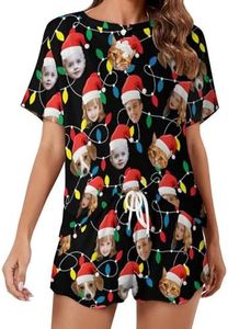 Ufkaa Custom Face Ugly Christmas Pajamas Set for Women, Personalized Funny Xmas Holiday Pet Face Photo Merry Lights Pjs Lounge Gag Party Gift for Girlfriend, Friend, Bestie, Mom, Wife