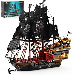 JMBricklayer Pirate Ship Building Toys with Lights, Pearl Pirate Ship Model Boat Kit 40002, Black Ship Toy Building Sets for Adult Boys Girls 14+, Home Office Decor(1713 PCS)