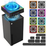 Cooling Fan Dustproof for Xbox Series X with RGB LED Light Strip,GAMSURFING Accessory with Rubber Dust Plugs,3 Speed Adjustable Top Fan,Cooler&Light Independent Touch Switch,Low Noise,Extra 2 USB Port