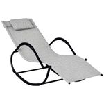 Outsunny Rocking Sun Lounger, Garden Rocking Chair Zero Gravity Lounge Chair, Outdoor Patio Recliner with Padded Pillow and Steel Frame, Grey