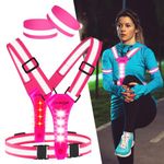 LED Reflective Vest Running Gear, 360° High Visibility Running Vest with Adjustable Waist/Shoulder, USB-C Rechargeable Running Lights for Runners Night Jogging Running Dog Walking Cycling (Pink)