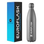 EuroFlask Stainless Steel Water Bottle, Leak Proof Metal Water Bottles with Double Wall Vacuum Insulation-12 Hrs Hot & 24 Hrs Cold Drinks Bottle for Gym, Sports and Work (Grey, 500 mL)