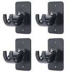 4pcs Black Curtain Rod Bracket No Drilling, Adhesive Curtain Rod Hooks or Mount fits Support Curtain 0.6'' to 1.5'' Curtain Rod