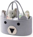 Baby Diaper Caddy Organizer – Baby Shower Basket with 2 Inner Pockets, Cleanable Interior, 100% Cotton Rope, Eco-Friendly, Large