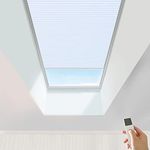 TIPIACE Hard-Wired Motorized Skylight Roof Window Cellular Honeycomb Full Blackout Waterproof Blinds Curtain for Skylight Glass Room Sloping Roof Room (White 93021A)