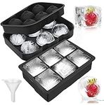 LessMo 2 Pack Ice Cube Trays, Silicone Sphere Giant Ice Ball Maker with Lid and Large Square Ice Cube Molds for Whiskey, Reusable and BPA Free