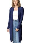 Made By Johnny Women's Solid Long Sleeve Open Front Long Cardigan, Wsk1048_navy, X-Large