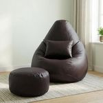 beanskart 4XL Bean Bag Filled with Beans, Bean Bag Combo with Footrest & Cushion Combo Capacity Upto 6'5" Height & 125 Kg Weight (Brown) (Faux Leather)