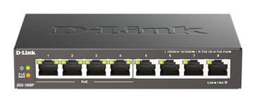 D-Link DGS-1008P/B 8-Port Gigabit Unmanaged Metal Switch with 80W across 4PoE ports, Black