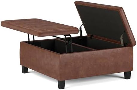 SIMPLIHOME Ellis Coffee Table Storage Ottoman, 36 inch, Distressed Saddle Brown