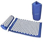 Navaris Acupressure Mat and Pillow Set - Acupuncture Mat for Back, Neck, Shoulders, Muscles, Relaxing - Includes Carry Bag - Blue