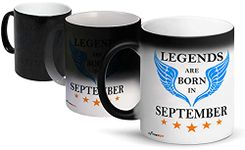 FirseBUY Funny Legends are Born in September Printed Color Changing Ceramic Magic Mug for Men, Father, Brother, Son, Husband, Boyfriend (Black) 325ml