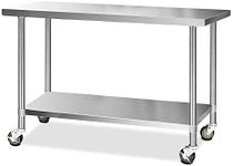 Cefito 1524x610mm Stainless Steel Kitchen Bench, Island Cart Trolley Work Table, 4 Wheels Commercial 304 Food Grade Restaurant Prep Storage with 2-Layers Shelf Countertop