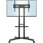 BONTEC Mobile TV Stand on Wheels for 32-85 inch LCD LED OLED Flat Curved TVs, Height adjustable Shelf Trolley Floor Stand Holds up to 60kg, TV Stand with Tray Max VESA 600x400mm