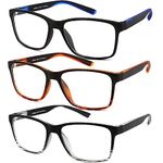 JJWELL 3 Pack Reading Glasses for Men Blue Light Blocking with Spring Hinge, Anti Eyestrain/Dryness/UV Large Wide Square Readers for Men, Two Tone Computer Reader Glasses Eyeglass(3.0 Strength)