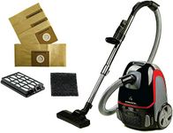 OVENTE Electric Lightweight Canister Vacuum Cleaner with 3 Cleaning Tools for Hard Floor Carpet, Easy Clean & Storage, Bonus of Pack of 4 Dust Bags and 1 Filter, Black ST1600B + ACPST16041