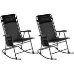 Yaheetech Rocking Chair Set of 2 Outdoor Zero Gravity Folding Chairs with Cupholder/Pillow Rocking Chairs Foldable Outdoor Lounge Chair for Outside Lawn Ergonomic Design for Rest, Black