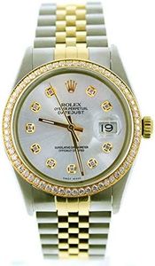 Rolex Mens Datejust 16013 36mm Steel & Gold Datejust Custom Added Silver Diamond Dial & Custom 1CT Diamond Bezel (Certified Pre-Owned)