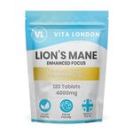 Lions Mane Supplement 4000mg | 2 Month Daily Supply | Lion's Mane Mushroom Tablets High Strength Extract (Not Lions Mane Powder or Capsules) | Made in UK, Vegan