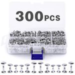 300 Sets Rivets,3 Sizes Double Round Cap Leather Rivets,Tubular Metal Studs for Leather Craft Repairs Decoration(Sliver)