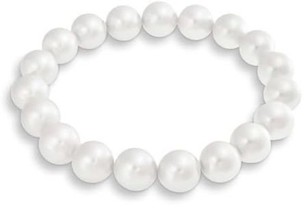 Fashion Simple Ball Round Stackable Single Strand Stretch White Simulated Pearl Bracelet for Women for Teen 10MM