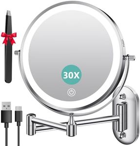 Auxmir Kosmetikspiegel mit Beleuchtung, 1X/30X Wiederaufladbar Schminkspiegel, 3200mAh Rasierspiegel Wandmontage, Dimmbar Vergrößerungsspiegel mit 3 Lichtfarben, 360° Drehbar für Badezimmer und Hotel