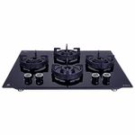 Elica Hob 4 Italian Burner Auto Ignition Glass Top with Direct Multi-Flame Brass Burner Gas Stove (FLEXI 460 LOTUS IND HD BRASS), Black