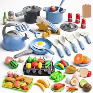 Zero Zoo 105Pcs Kids Kitchen Toy Accessories, Toddler Pretend BBQ Camping Cooking Playset, Play Pots, Pans, Utensils Cookware Toys, Play Food Set, Vegetables, Learning Gift for Girls Boys
