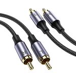 MOSWAG RCA Stereo Cable, 2RCA Male to 2RCA Male Stereo Auxiliary Audio Cable Subwoofer Cable 32.8FT/10M, 24K Gold Plated Nylon Braided for Home Theater, Audio, HDTV, Car Stereo, Speakers