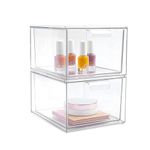 Hniuyun 2 Pack Stackable Makeup Organizer Drawers, Clear Acrylic Storage Box with Handles for Bathroom Vanity Countertop Kitchen Cabinet Undersink, and Pantry Organization