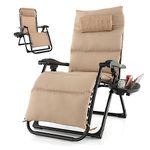 COSTWAY Folding Zero Gravity Chair with Removable Cushion, Cup Holder and Headrest Pillow, Adjustable Patio Sun Lounger Deck Chair, Outdoor Recliner Garden Chairs Camping Seat, Support 200KG (Beige)