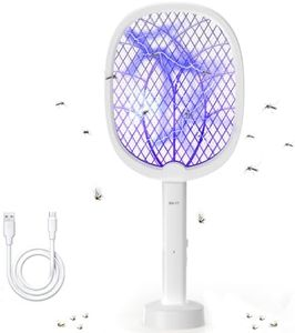 DANGZW Electric Fly Swatter, 2 in 1 High Efficiency 3000V USB Rechargeable Fly Bug Zapper Racket with UV Light Large Surface 3-layer Dense Mesh Indoor Outdoor Fly Killer for Mosquitoes, Bees, Moths
