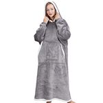 Yikayin Hoodie Blanket Long, Warm Cozy Blanket Hoodie for Women Men Teens, Oversized Wearable Blanket with Giant Pocket Light Grey