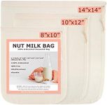 Nut Milk Bags, All Natural Cheesecloth Bags, 8"x10", 10''x12, 14''x14'', 3 Pack, 100% Unbleached Cotton Cloth Bags for Cheese/Yogurt/Juice/Herbs, Washable Reusable Almond Milk Strainer(Weave 66x70)