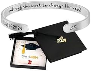 JoycuFF Class of 2024 Graduation Gifts for Her Graduation Jewelry for Women 2024 Graduate Senior College High School Grade 8 Graduation Personalized Engraved Stainless Steel Cuff Bracelet Senior 2024