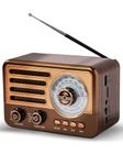 Cason FR22 Fm Radio for Home with Bluetooth Speaker,Vintage Radio with USB -Retro Radio Portable Music Player with Transistor Frequency Knob Meter,SD Card,Headphone Jack(Brown)
