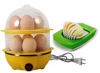 RUDRESHWAR Double Layer 14 Egg Boiler Electric Cooker + Egg Cutter/Slicer (Colour May Vary)
