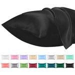 Lirex Satin Pillow Cases (2 Pack), Standard Size Soft Solid Color Microfiber Silk Pillowcase, Wrinkle Free Fade Resistant Breathable (Black, Standard)