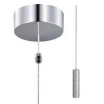 ElekTek Premium Bathroom Ceiling Light Pull Cord Switch and Chain Kit with Chain Extension Bundle - Chrome Round Cylinder