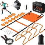 Agility Ladder Speed Training Equipment Set-20ft Agility Ladder,12 Soccer Cones,4 Hurdles, Jump Rope, Running Parachute| Basketball Football Soccer Training Equipment for Kids Youth Adults (Orange)