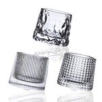 HolaJia Rotatable Crystal Whiskey Glasses - Premium 5OZ Scotch Glasses, Tumbler Whiskey Glass, 3 Pieces Old Fashioned Glasses for Drinking Bourbon, Scotch, Cocktails, Cognac, Rum (Spherical Bottom)