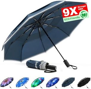 G4Free Eco Windproof Travel Umbrella for Rain & Sun, Strongest Fiberglass Frame, Double Canopy with Reflective Strip, Auto Open Close Folding Umbrella For Car, Backpack, Purse(Blue)