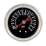 Fuel Pressure Gauge, Inline Fuel Pressure Gauge, Automotive Replacement,0-15Psi,1.5" Dial Size,1/8 NPT Center Back Mount,Liquid Oil Filled