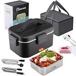 Fitamilia Electric Lunch Box Food Heater 75W Portable Heated Lunch Box for Adults 3 in 1 Portable Food Warmer 220V/12V/24V, with 1,8L Removable Stainless Steel Container&Bag(Black)