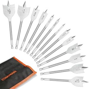 COMOWARE 13 Pcs Spade Drill Bit Set - Paddle Flat Bits Set for Woodworking, Hex Shank, Carbon Sreel, 1/4"-1-1/2", Portable Nylon Storage Holder