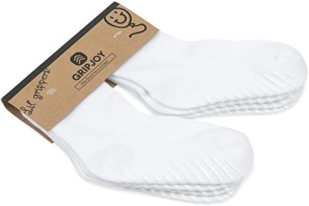 Gripjoy Toddler Socks with Grippers - Non Slip Socks for Kids - Toddler Grip Socks - 6-8 Years - White - 4 Pairs